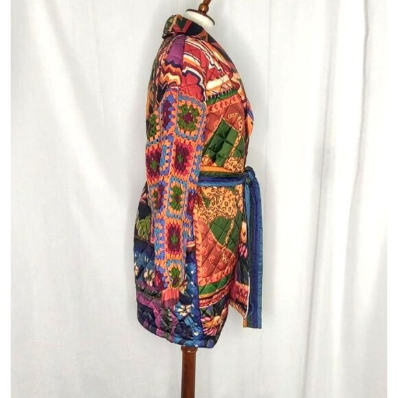 Farm Rio Crochet Sleeve Puffer Jacket Patchwork Tapestry Winter Tropical Longlin - Picture 8 of 15